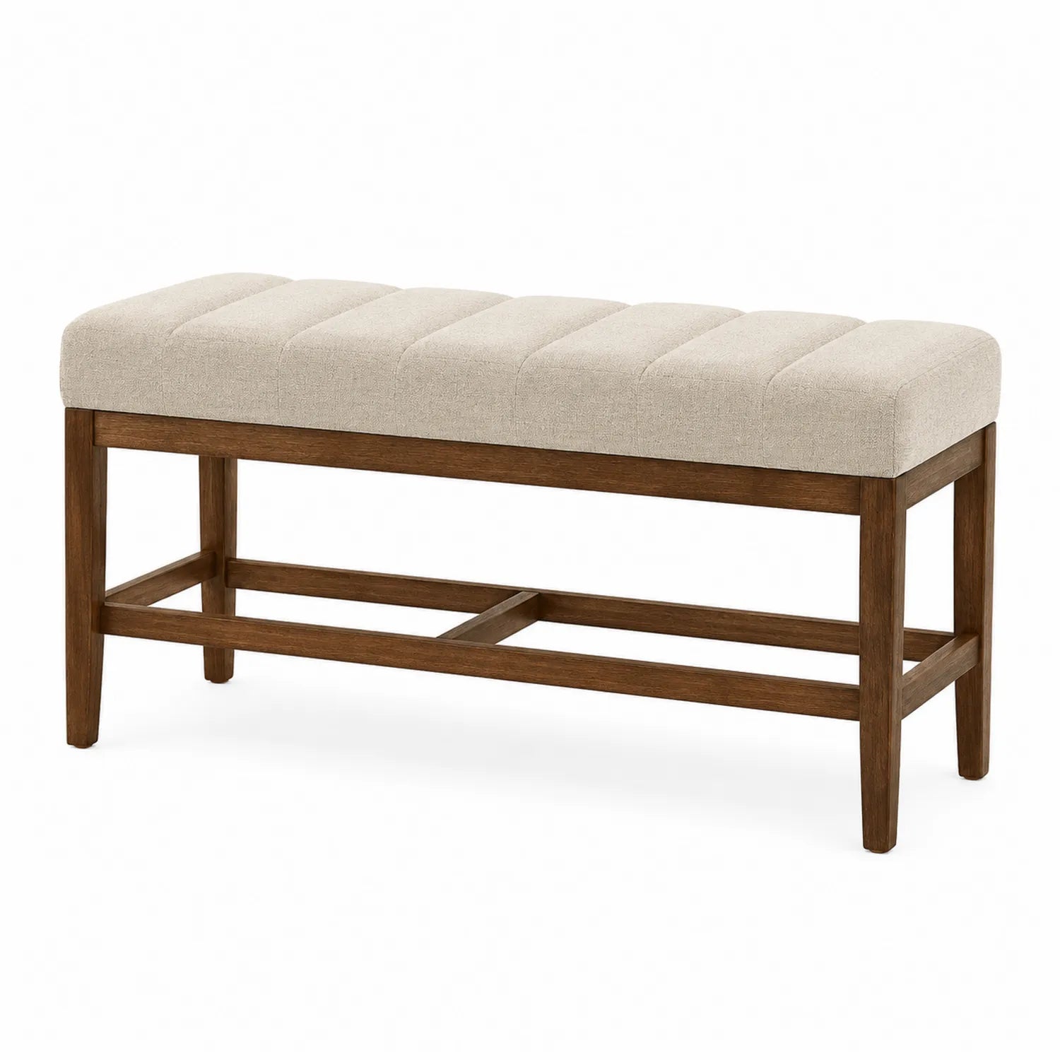 Banc en bois et tissu beige 120x40x45 cm
