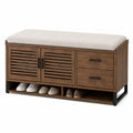 Banc de rangement en bois avec coussin en tissu polyester marron/beige