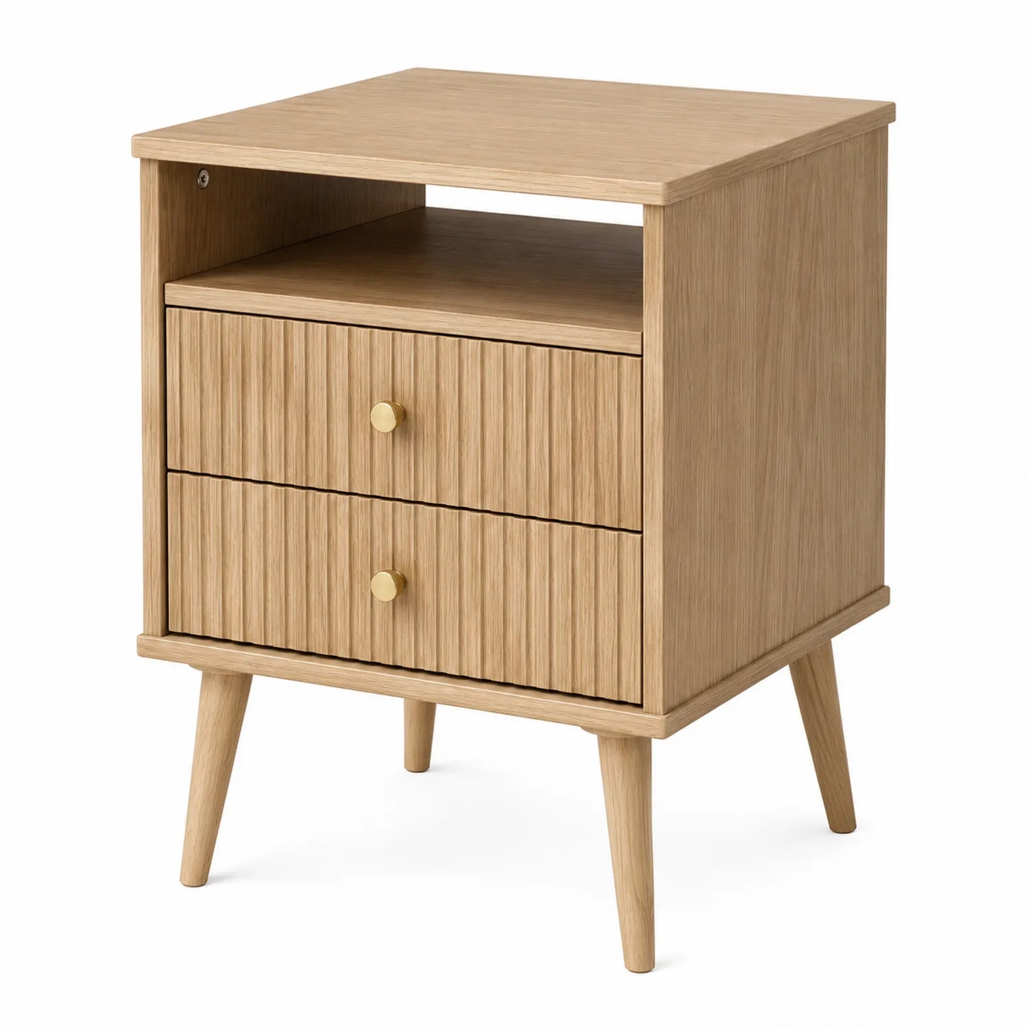 Table de chevet en bois avec 2 tiroirs et étagère ouverte