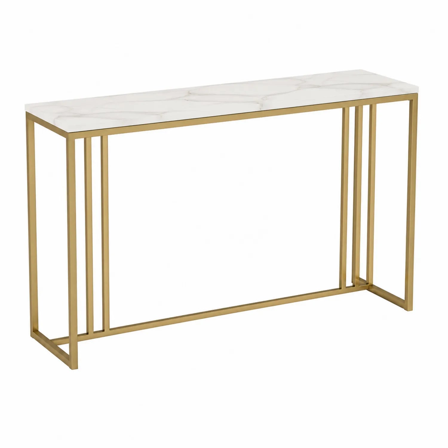 Table console rectangulaire en marbre artificiel blanc et métal doré