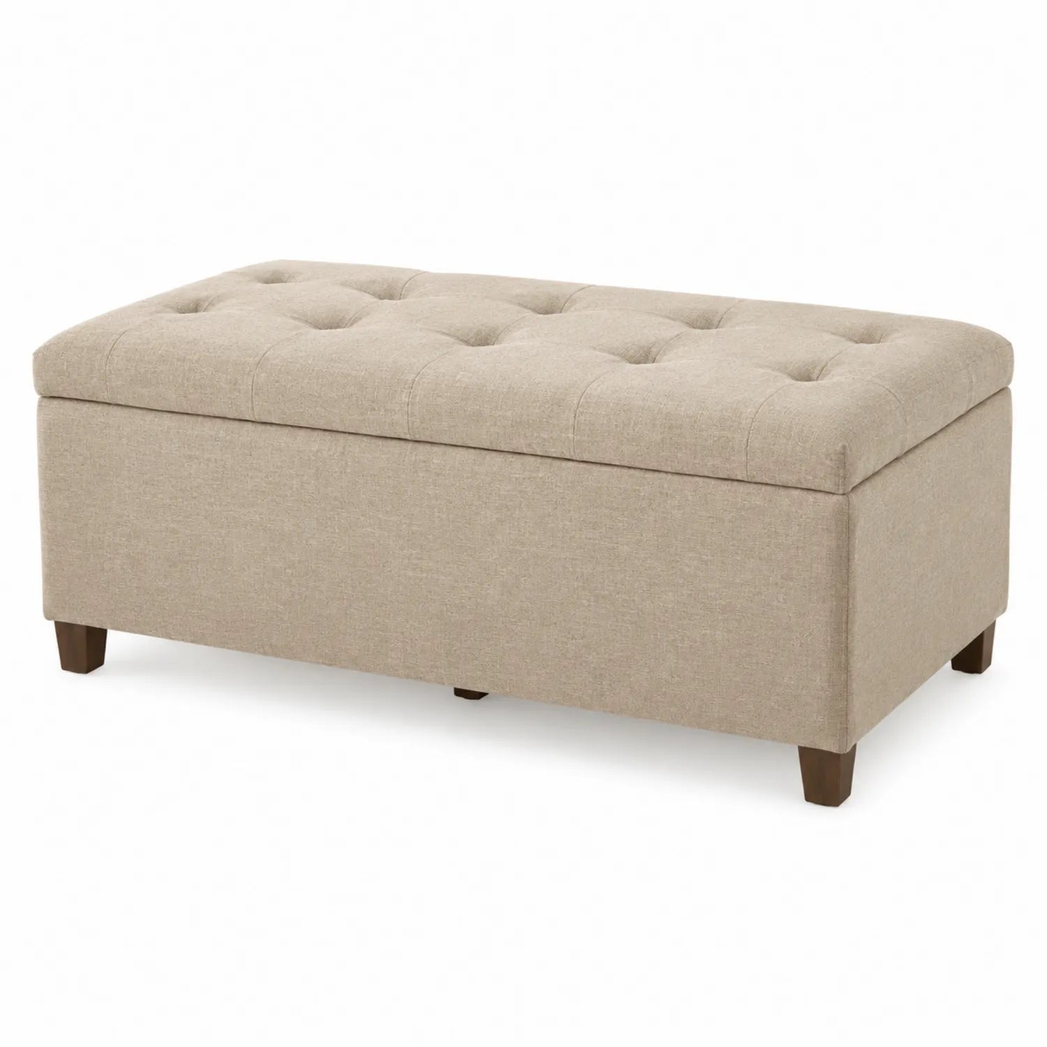 Banc Coffre en Bois et Tissu Beige 120x50x45 cm
