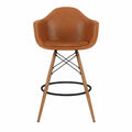 Tabouret de bar en cuir PU Marron avec pieds en bois