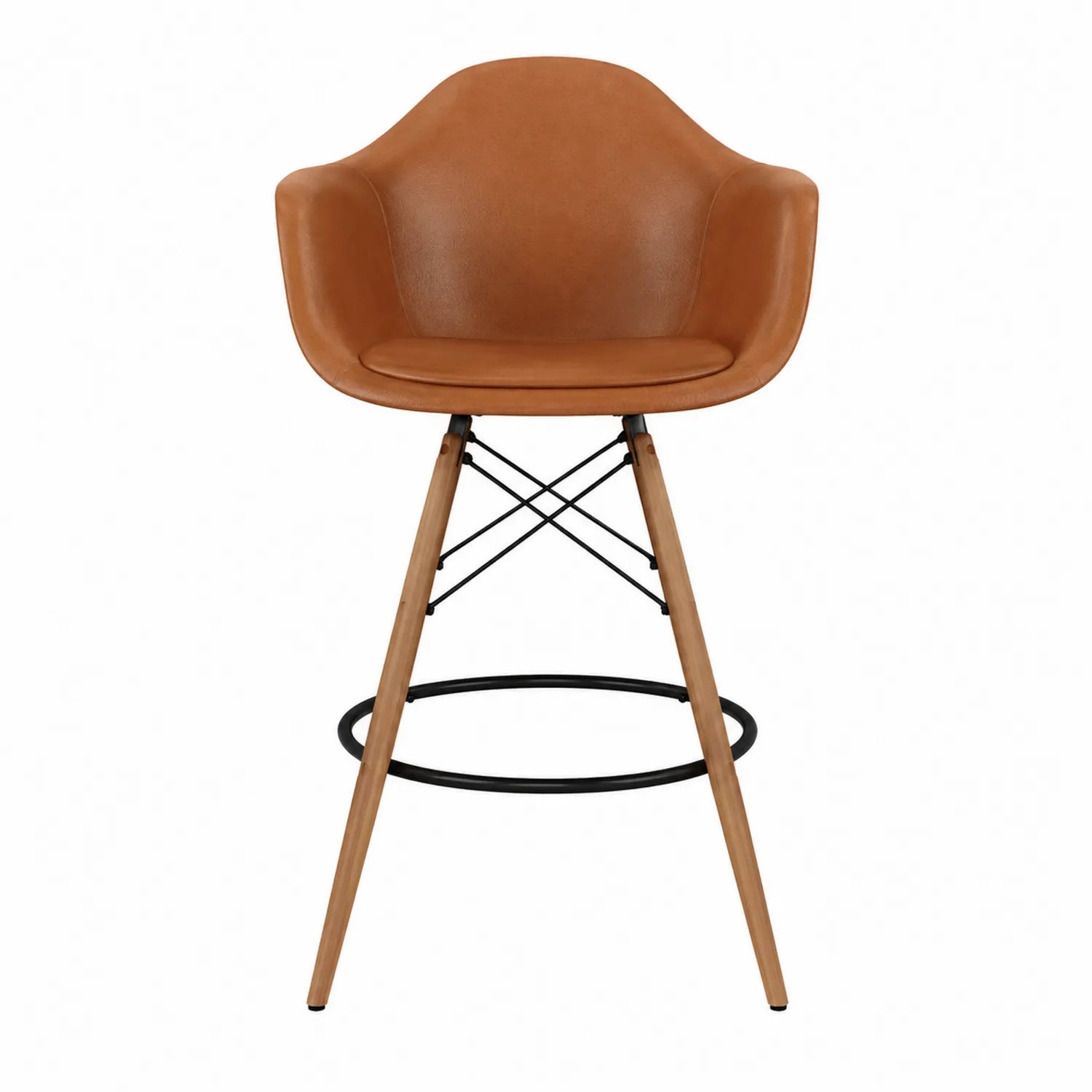 Tabouret de bar en cuir PU Marron avec pieds en bois